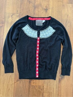 ANTHROPOLOGIE Guinevere Cashmere Beaded Lace Applique Cardigan Sweater Vintage
